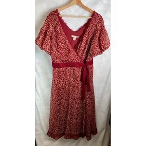 JONATHAN MARTIN Dress Vintage Sz 14W Feminine Red Dots Puff Sleeve Wrap Dress